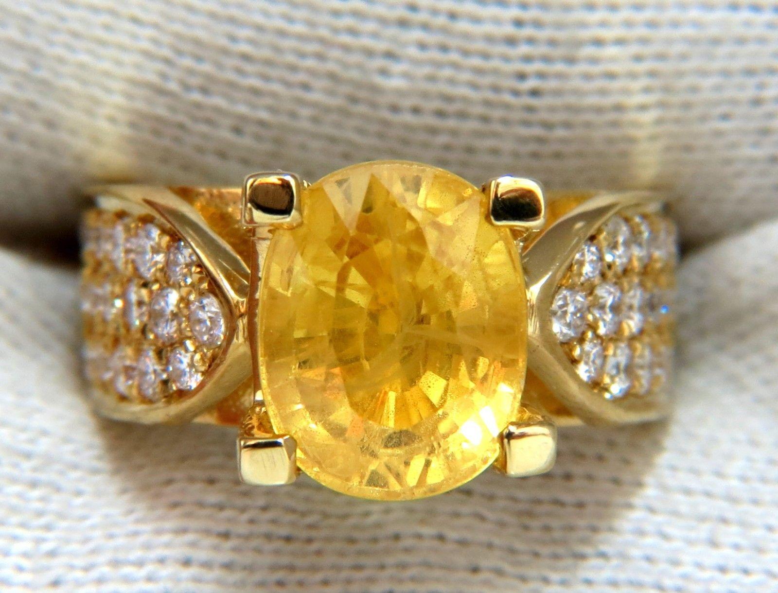 Oval Cut 7.06 Carat Natural Yellow Sapphire Ring 18 Karat Raised Bead Set For Sale