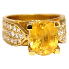 7.06 Carat Natural Yellow Sapphire Ring 18 Karat Raised Bead Set*
