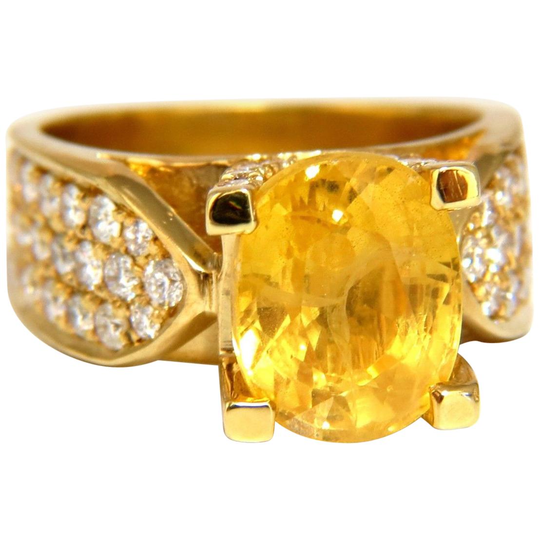 7.06 Carat Natural Yellow Sapphire Ring 18 Karat Raised Bead Set For Sale