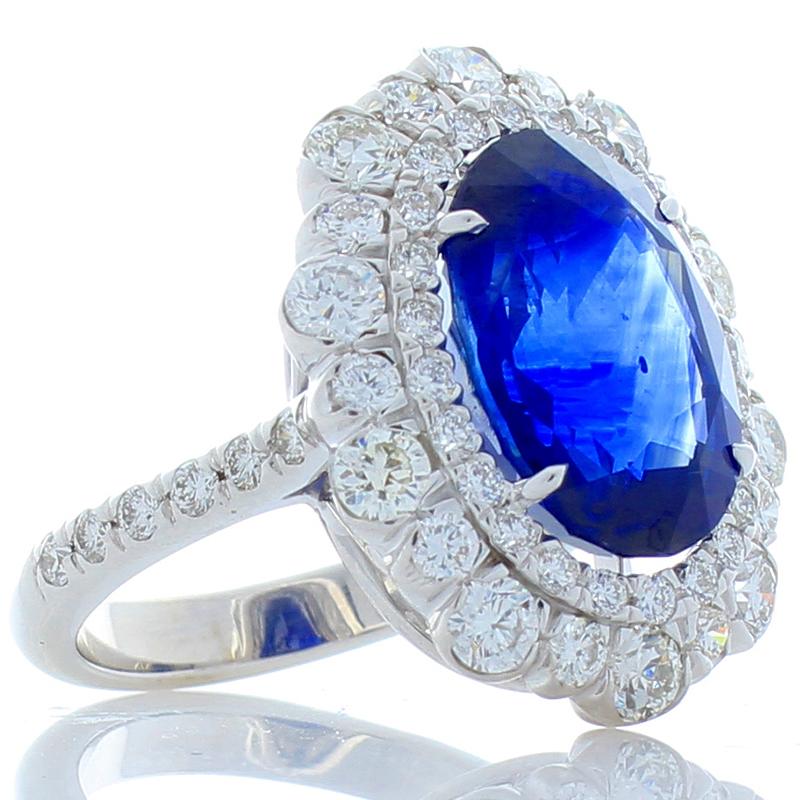 7.06 Carat Oval Blue Sapphire and Diamond Cocktail Ring in 18 Karat White Gold In New Condition In Chicago, IL