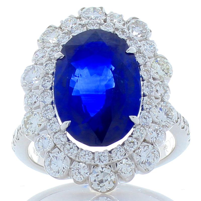 7.06 Carat Oval Blue Sapphire and Diamond Cocktail Ring in 18 Karat White Gold 1