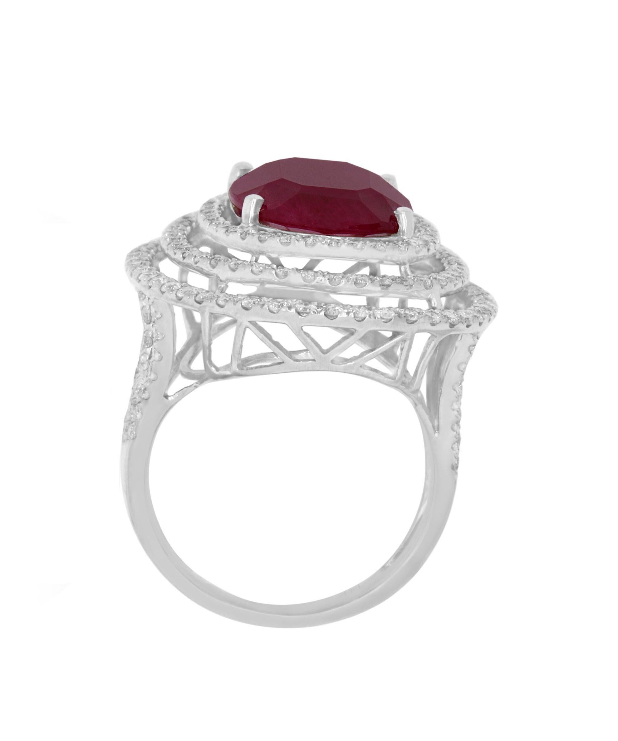 Contemporary 7.06 Carat Oval Ruby and 2.25 Carat White Diamond Ring