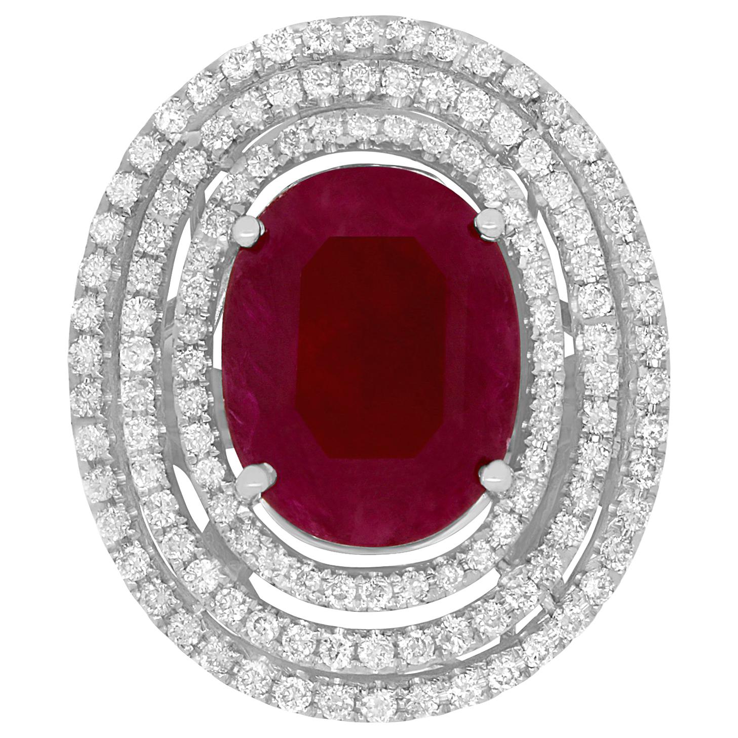 7.06 Carat Oval Ruby and 2.25 Carat White Diamond Ring