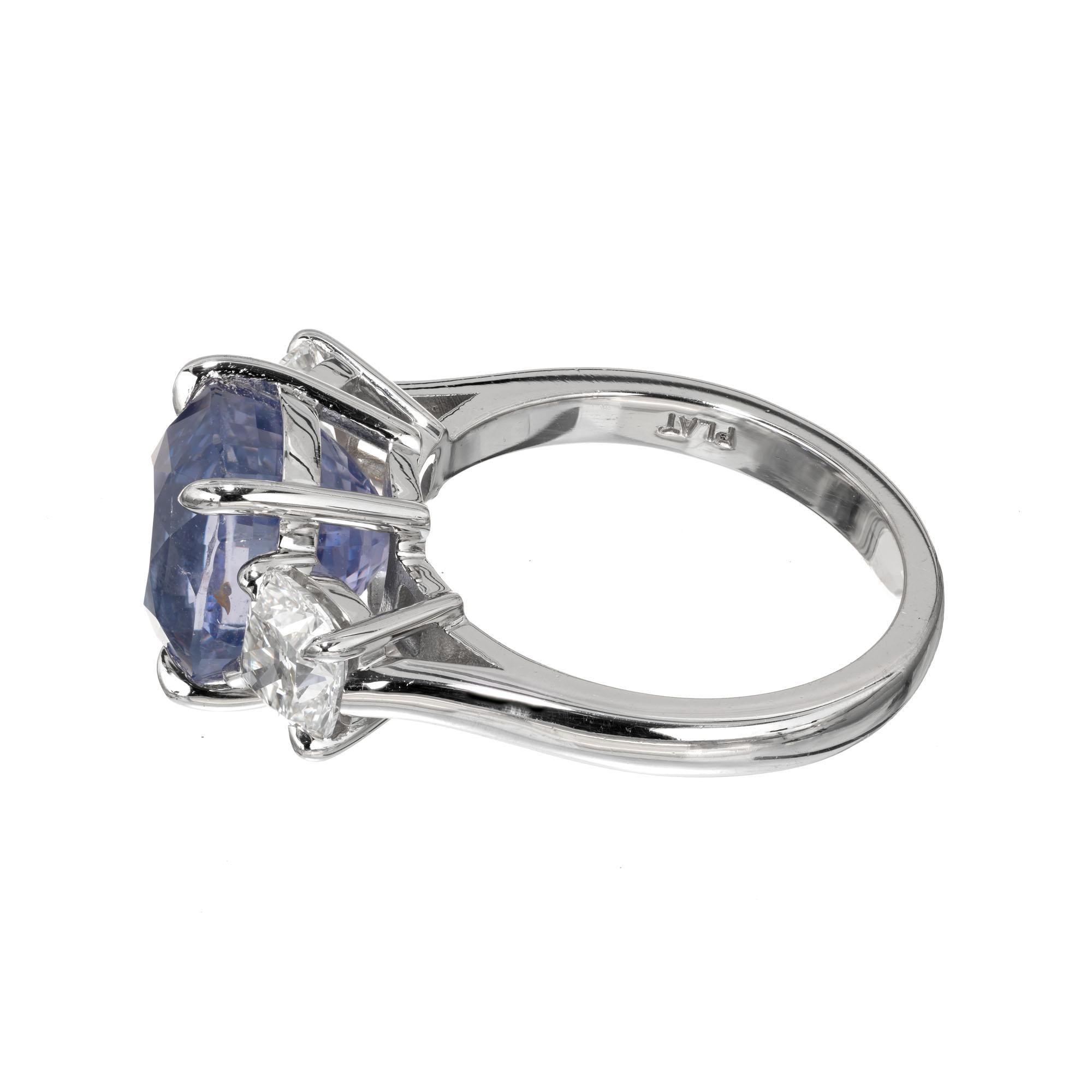 7.06 Carat Purple Sapphire Diamond Platinum Three-Stone Engagement Ring In Excellent Condition For Sale In Stamford, CT