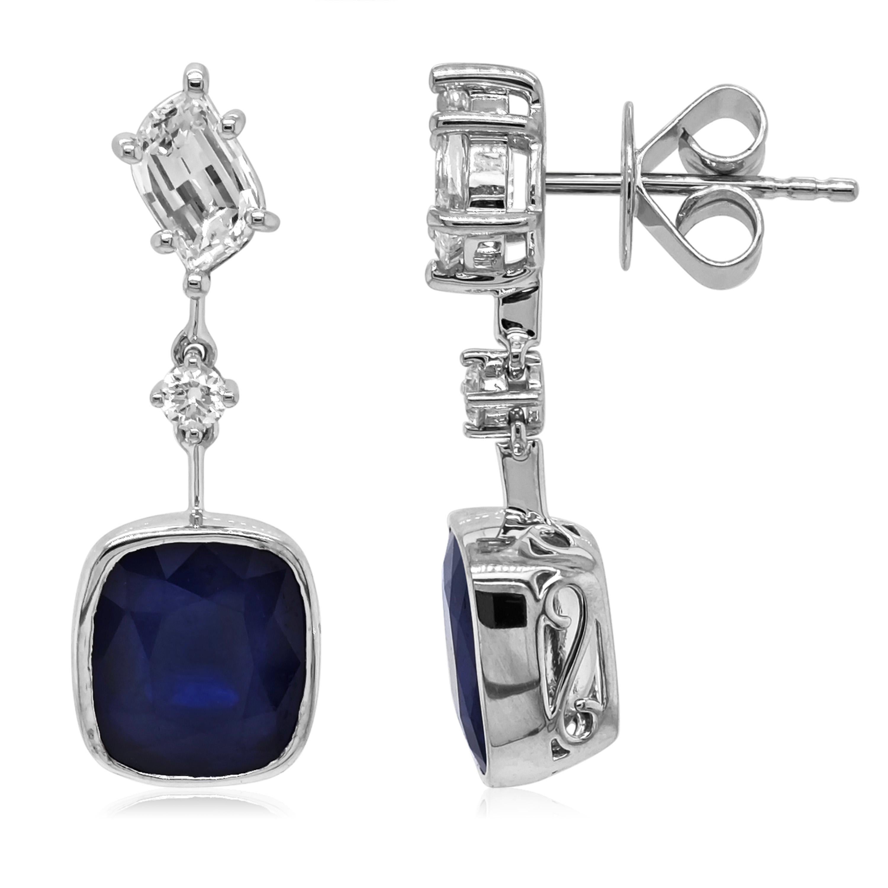 7.06 Carats Sapphire and White Diamond White Gold Earrings In New Condition For Sale In New York, NY