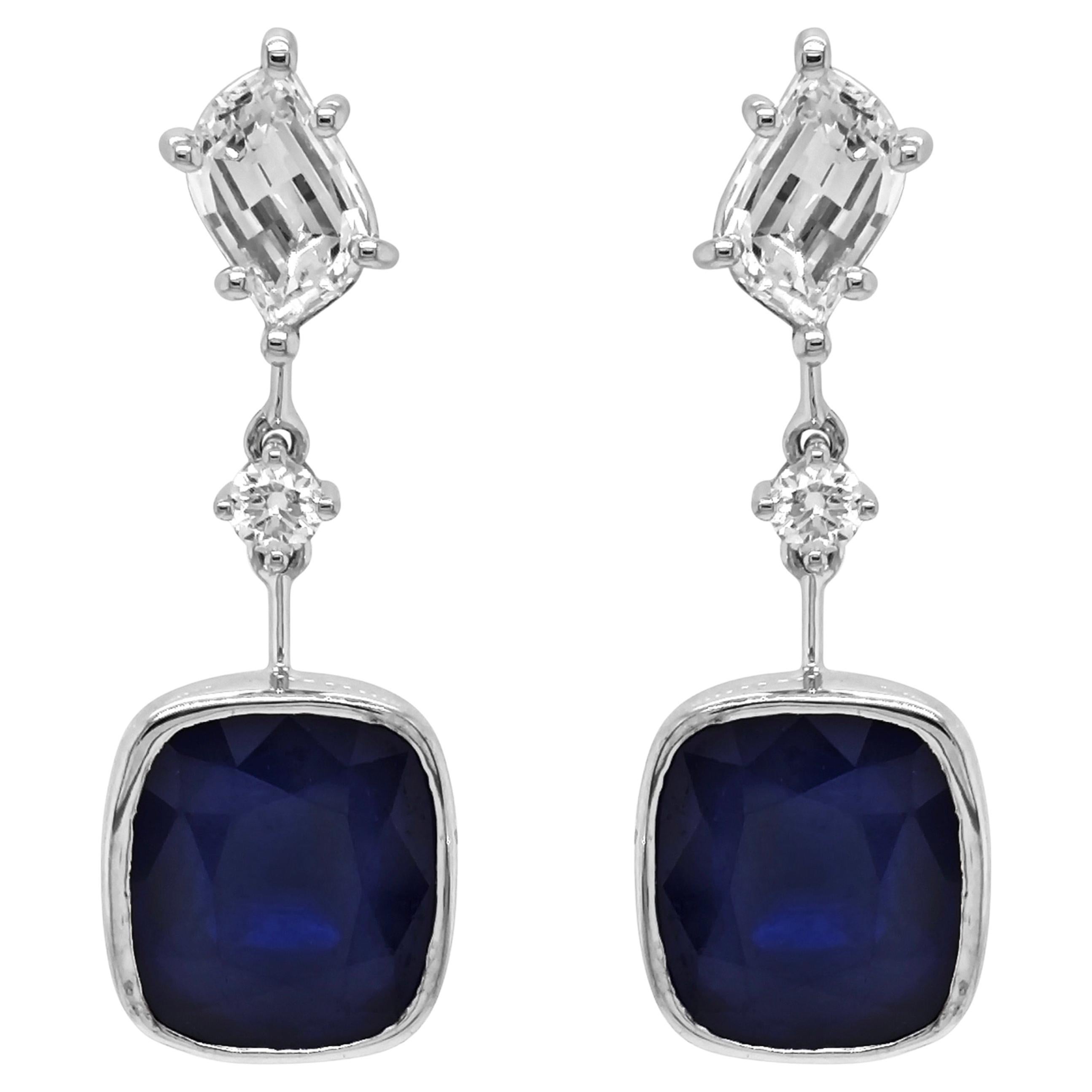 7.06 Carats Sapphire and White Diamond White Gold Earrings