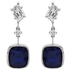 7.06 Carats Sapphire and White Diamond White Gold Earrings