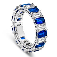 7.06 Carats Total Emerald Cut Alternating Blue Sapphire and Diamond Wedding Band
