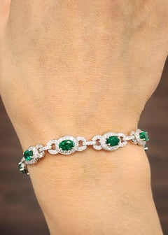 Elegance Bracciale da tennis in platino con smeraldo naturale da 4,63 carati e diamanti