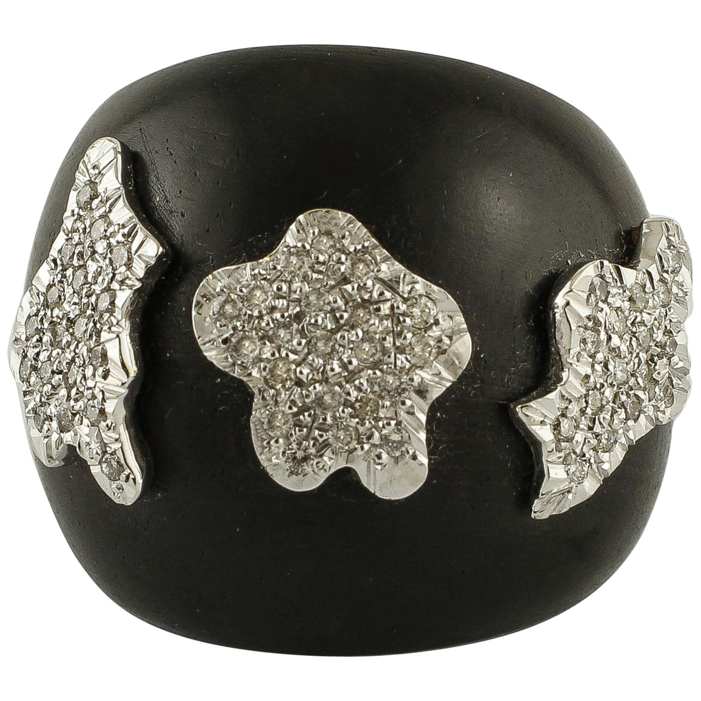 7,06 ebano, 0,69 carati di diamanti, anello di moda in oro bianco