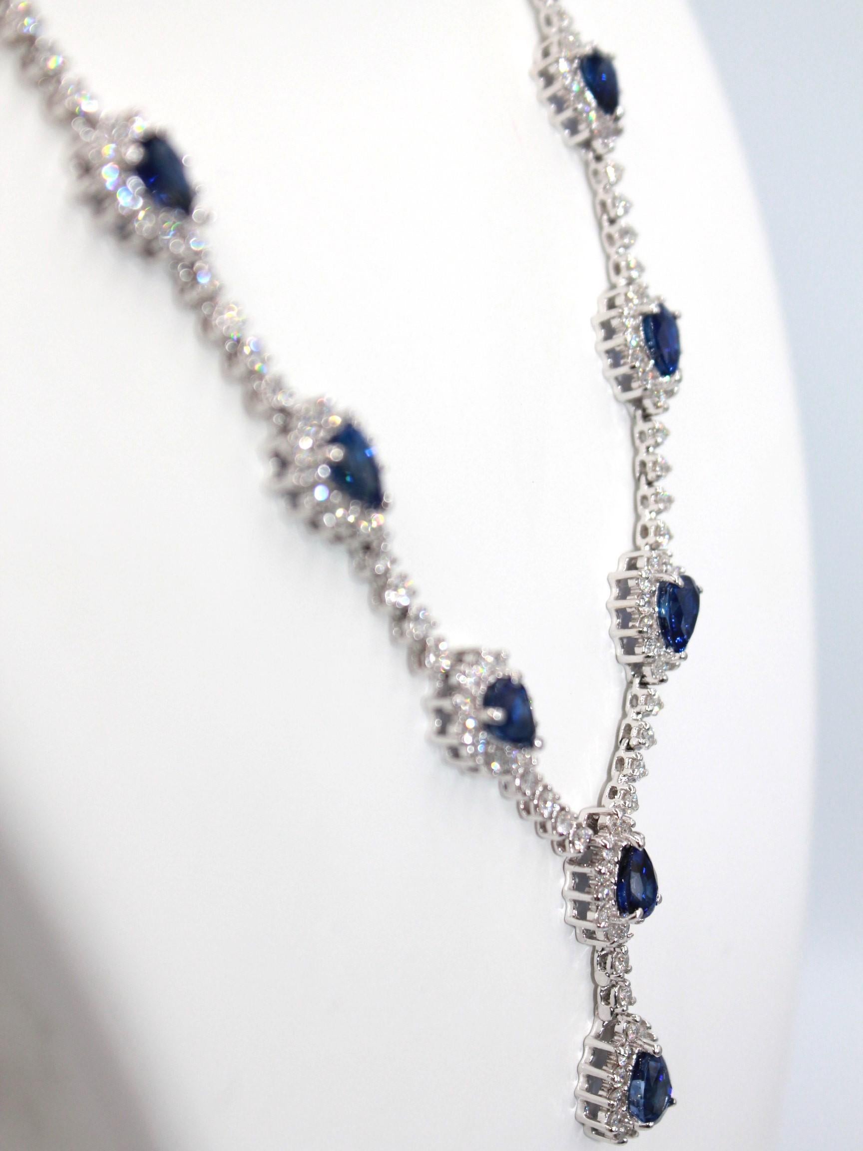 Women's 7.069 Carat Sapphire Diamond Necklace For Sale