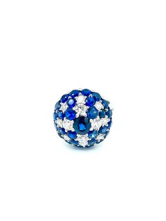 7.06cts Natural blue Sapphire and Diamond Star Platinum Cocktail Ring