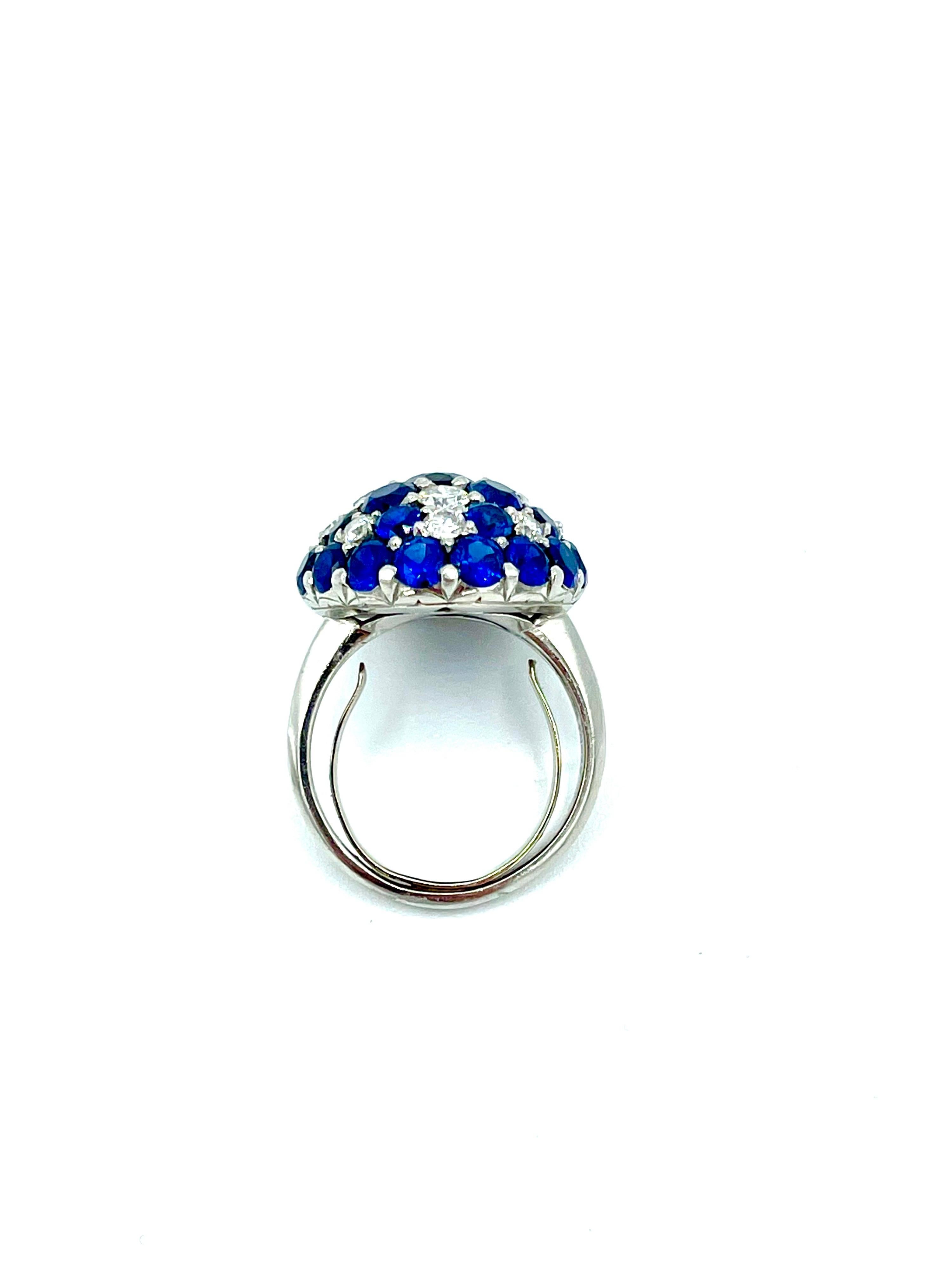 Round Cut 7.06cts Natural blue Sapphire and Diamond Star Platinum Cocktail Ring For Sale