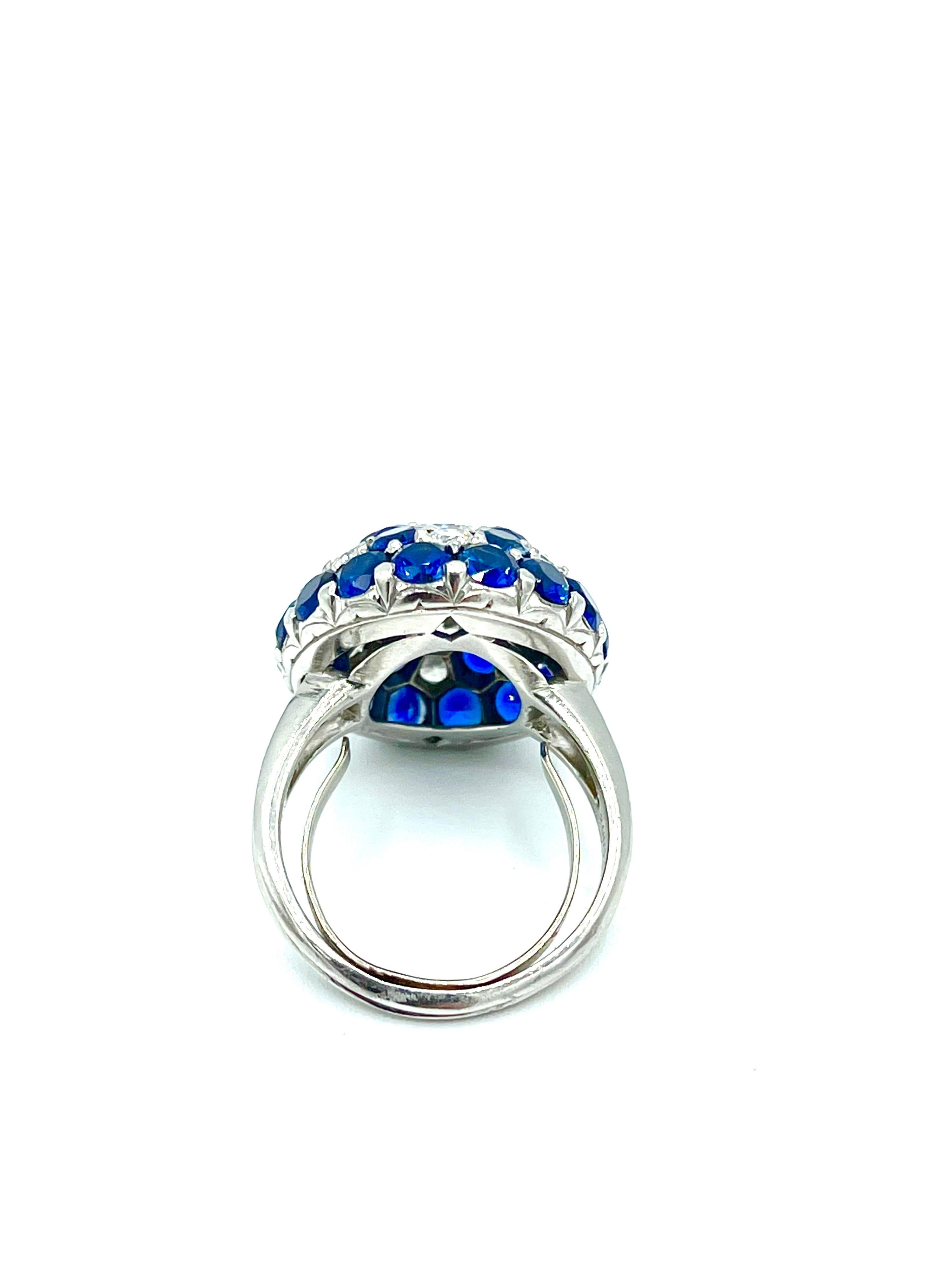 7.06cts Natural blue Sapphire and Diamond Star Platinum Cocktail Ring In Excellent Condition For Sale In Chevy Chase, MD