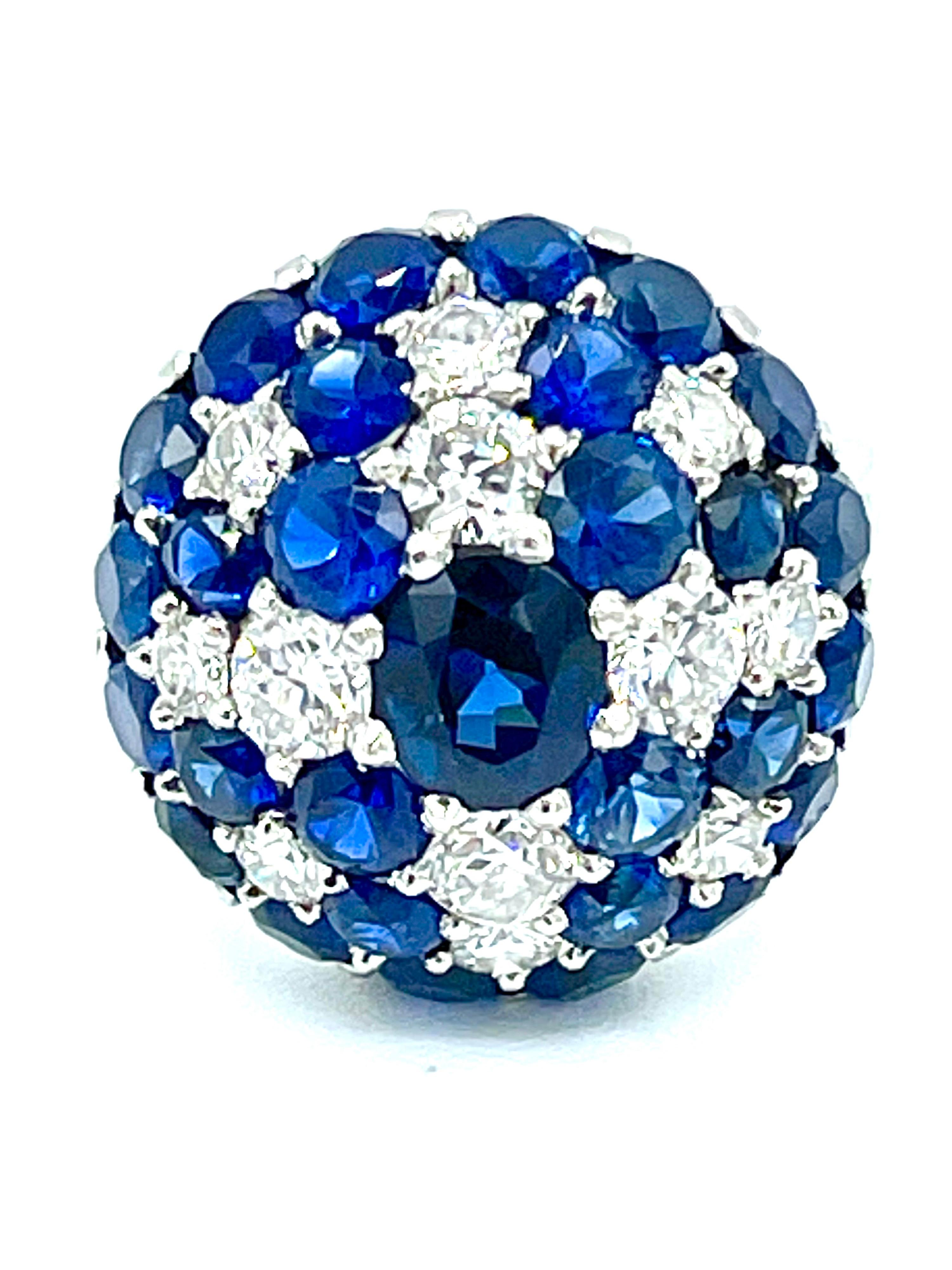Women's or Men's 7.06cts Natural blue Sapphire and Diamond Star Platinum Cocktail Ring For Sale