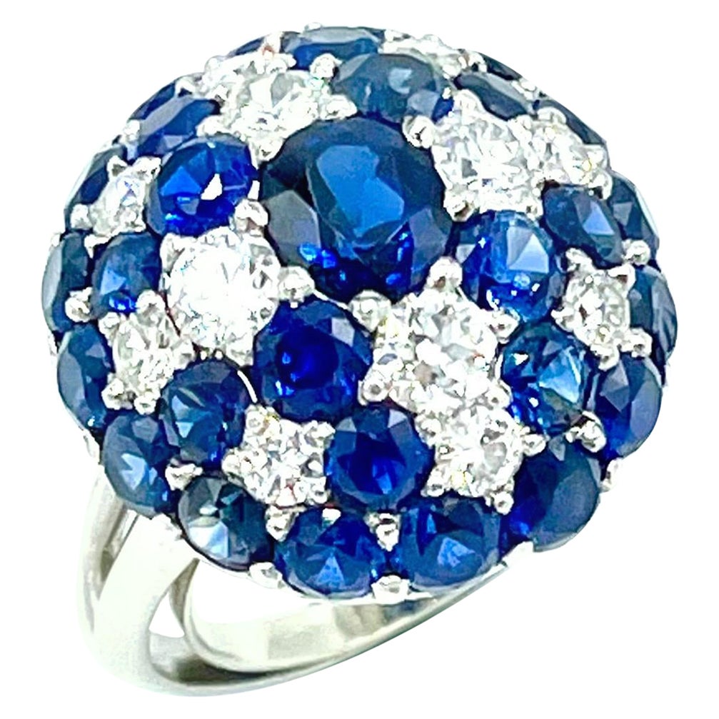 Platin-Cocktailring mit 7,06 Karat natürlichem blauem Saphir und Diamant mit Stern im Angebot