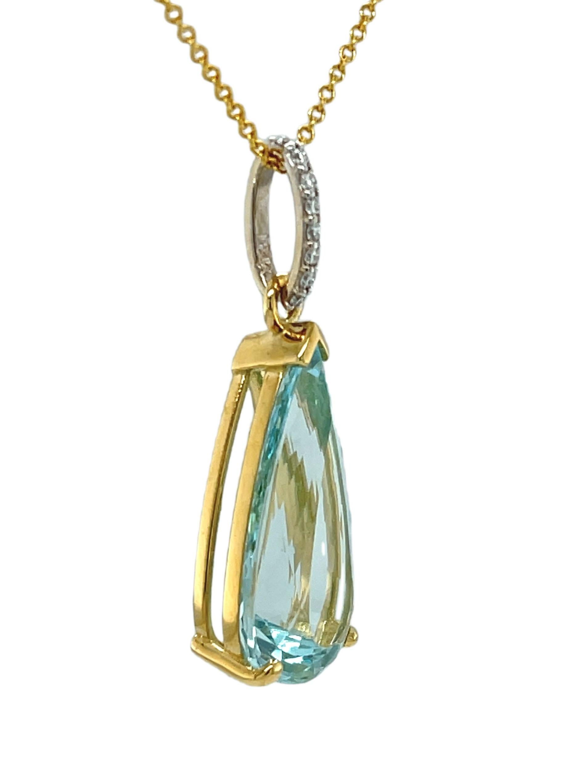 Artisan  7.07 Carat Aquamarine and Diamond Pendant in White and Yellow Gold For Sale