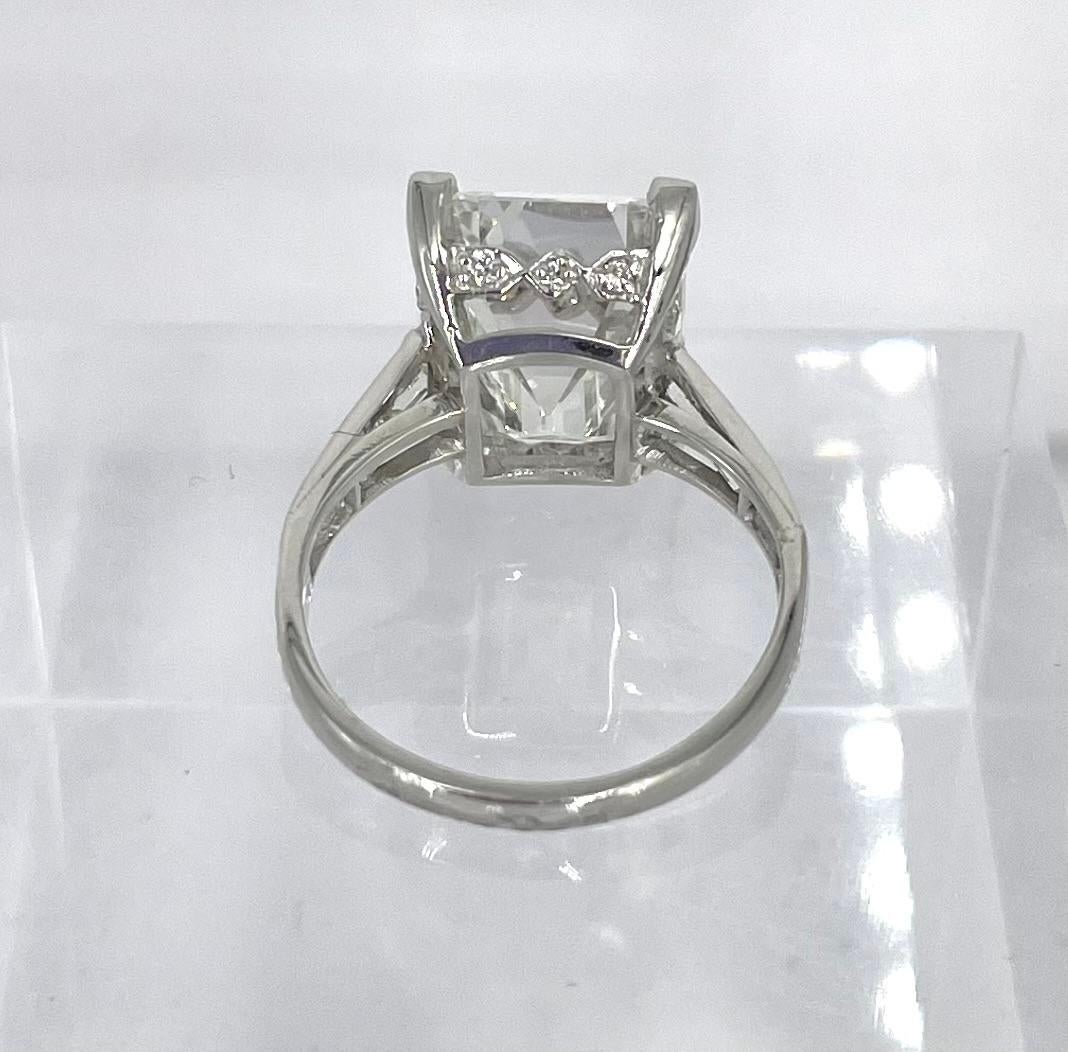 7.07 carat Emerald Cut Vintage Engagement Ring with Baguette Band  For Sale 1