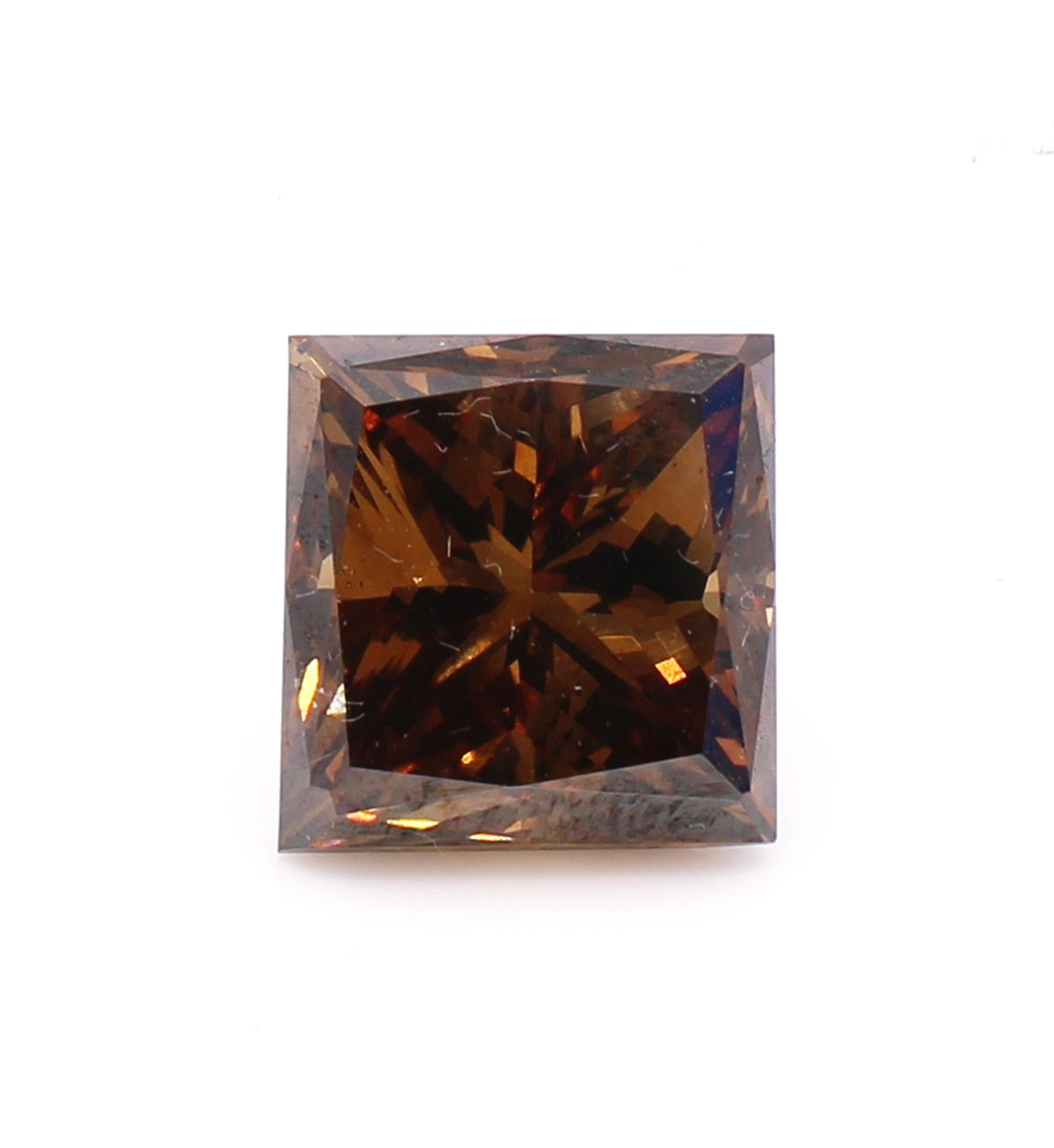 7.07 Carat Fancy Dark Orange Brown Princess Cut Diamond In New Condition For Sale In New York, NY