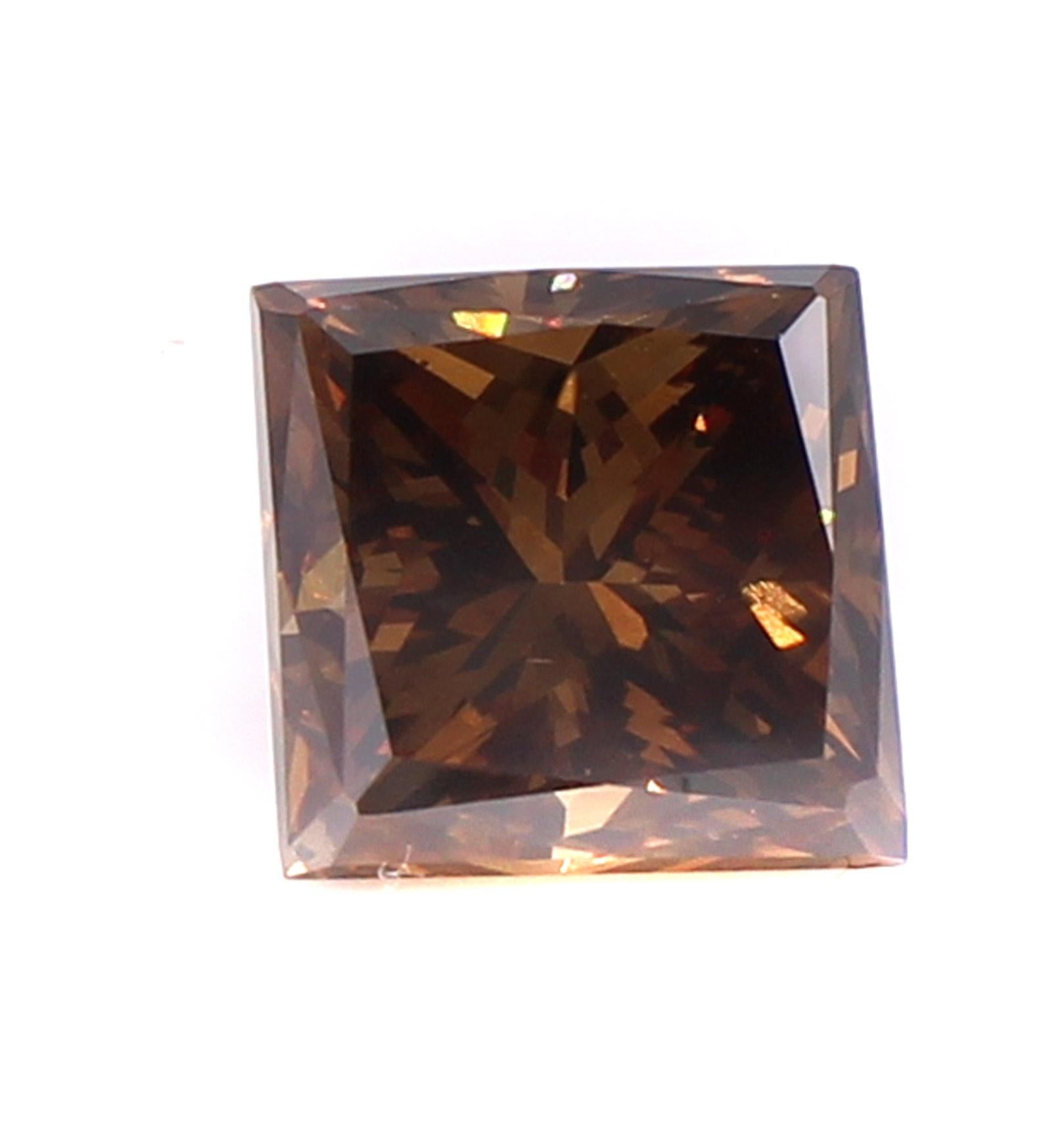 Women's or Men's 7.07 Carat Fancy Dark Orange Brown Princess Cut Diamond For Sale
