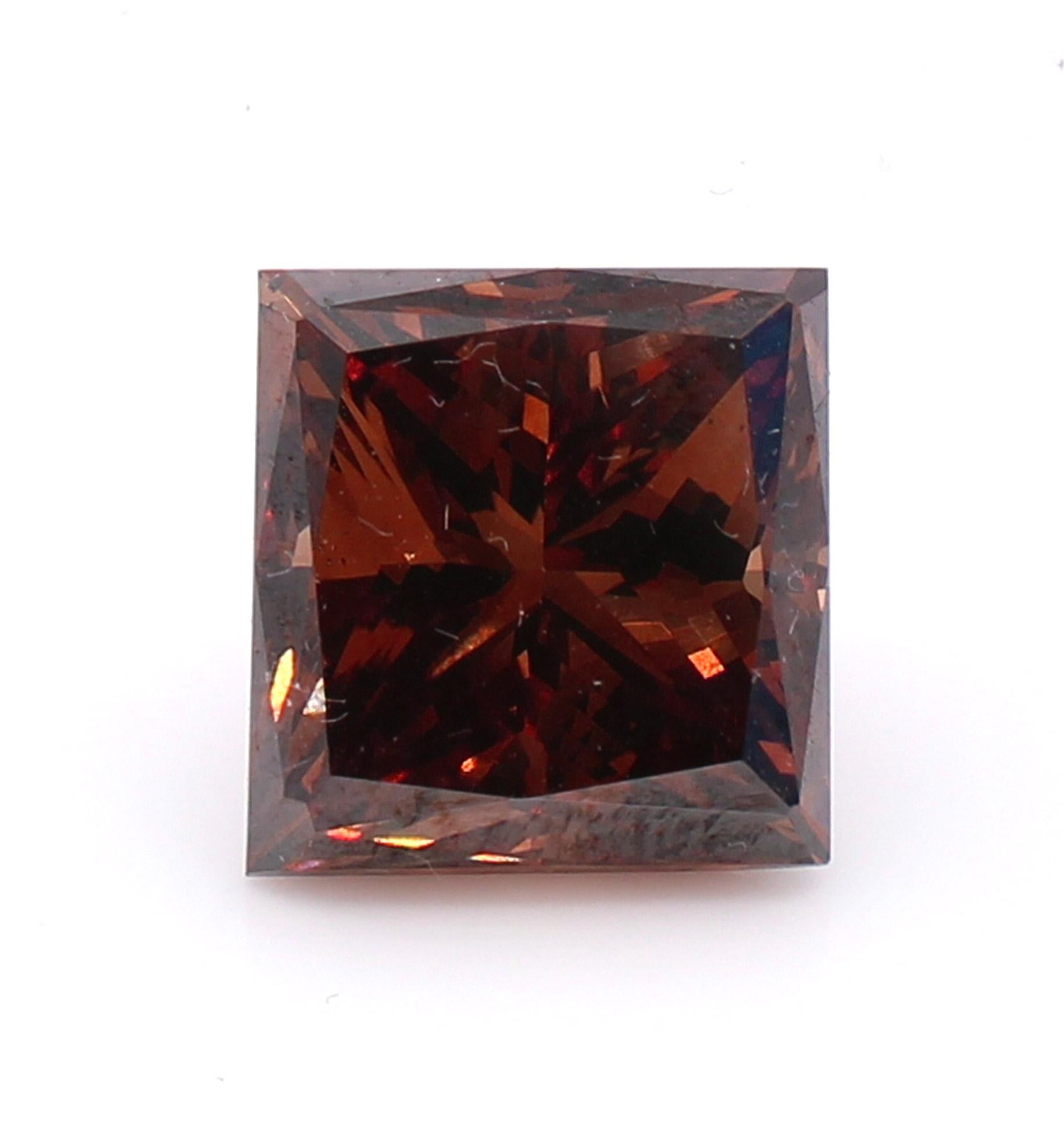 7.07 Carat Fancy Dark Orange Brown Princess Cut Diamond For Sale 1