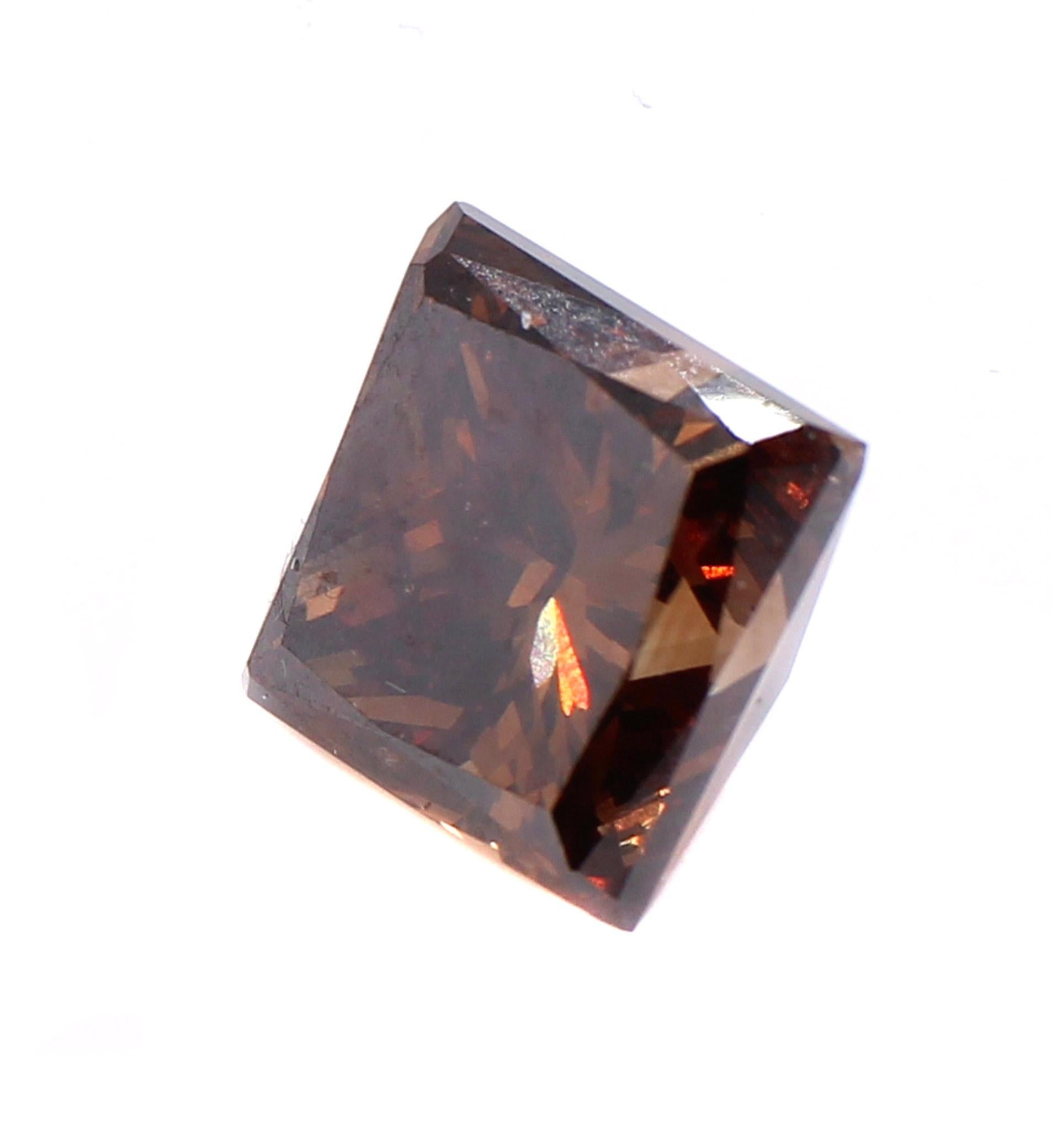 7.07 Carat Fancy Dark Orange Brown Princess Cut Diamond For Sale 2