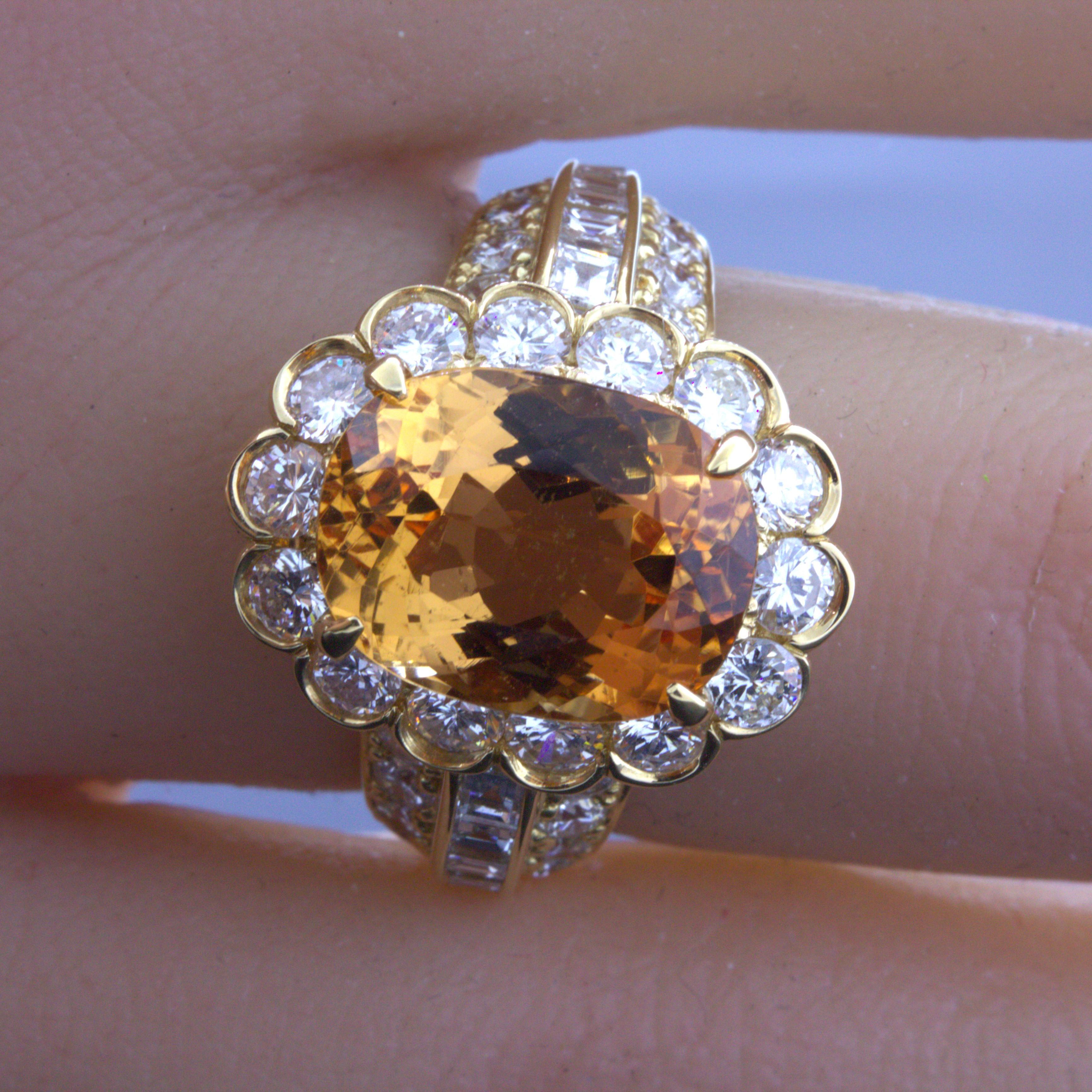7.07 Carat Imperial Topaz Diamond 18k Yellow Gold Ring In New Condition For Sale In Beverly Hills, CA
