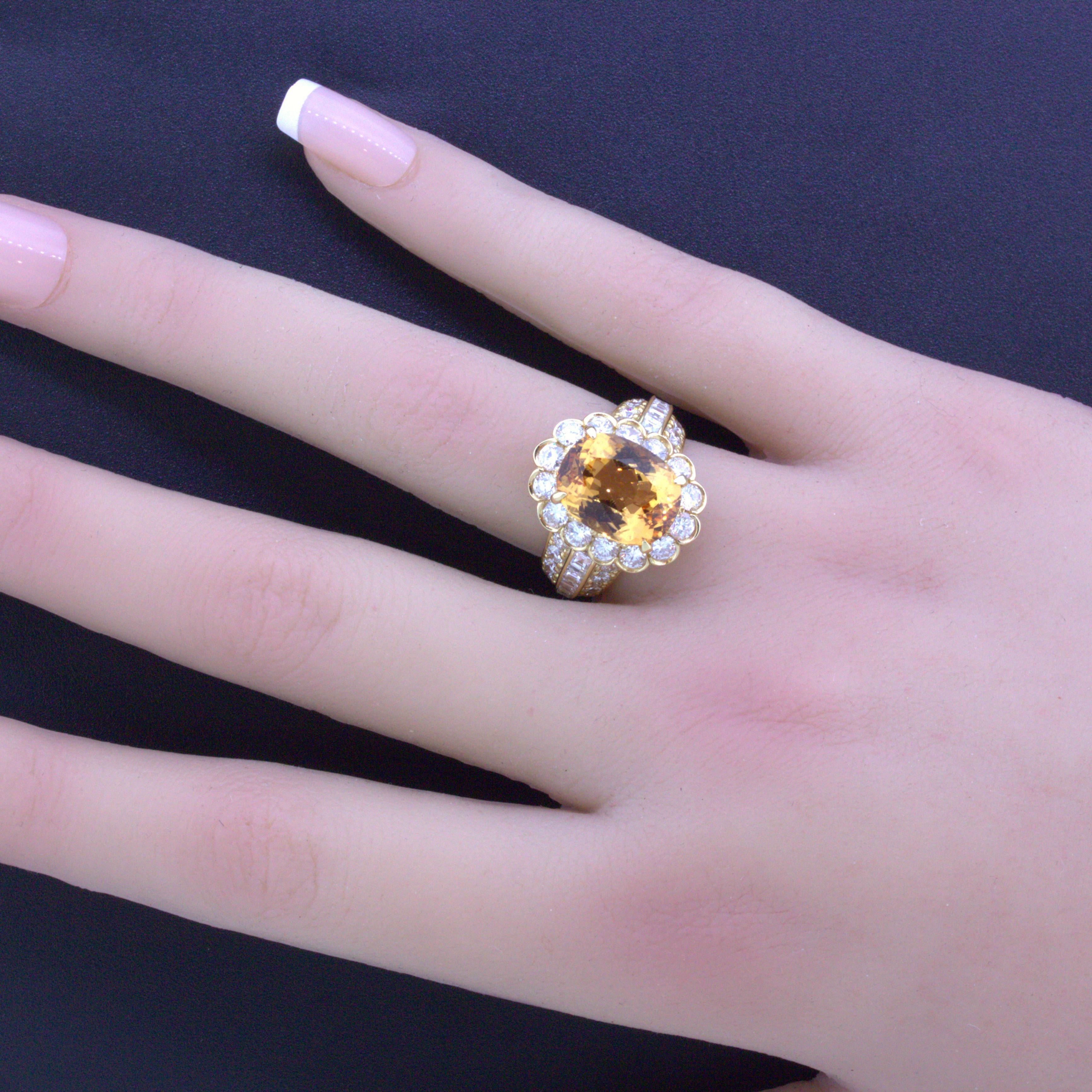Women's 7.07 Carat Imperial Topaz Diamond 18k Yellow Gold Ring For Sale