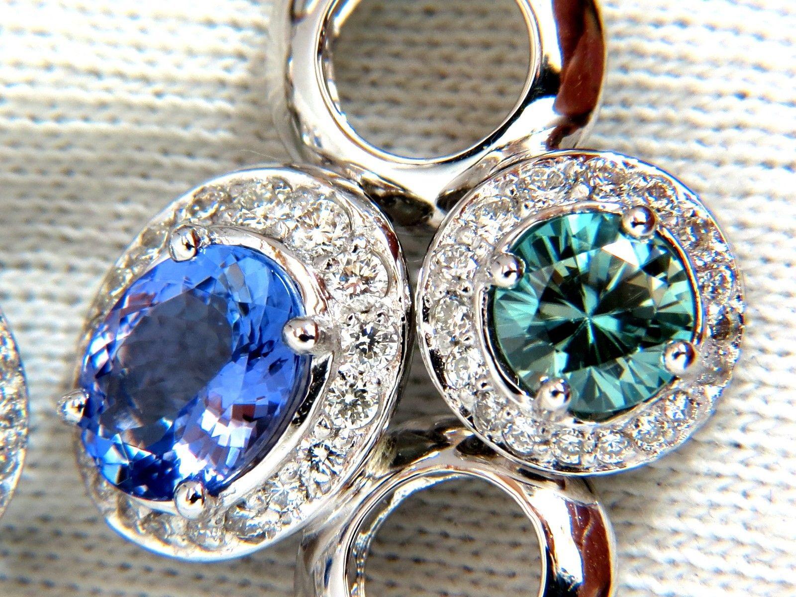 7.07 Carat Natural Tanzanites Zircon Diamonds Circle Dangle Earrings 14 Karat For Sale 5