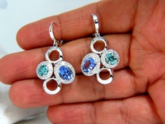 7.07 Carat Natural Tanzanites Zircon Diamonds Circle Dangle Earrings 14 Karat*