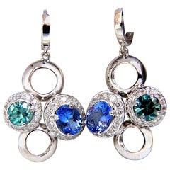 7.07 Carat Natural Tanzanites Zircon Diamonds Circle Dangle Earrings 14 Karat*