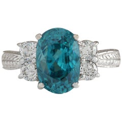 Natural Zircon Diamond Ring In 14 Karat White Gold