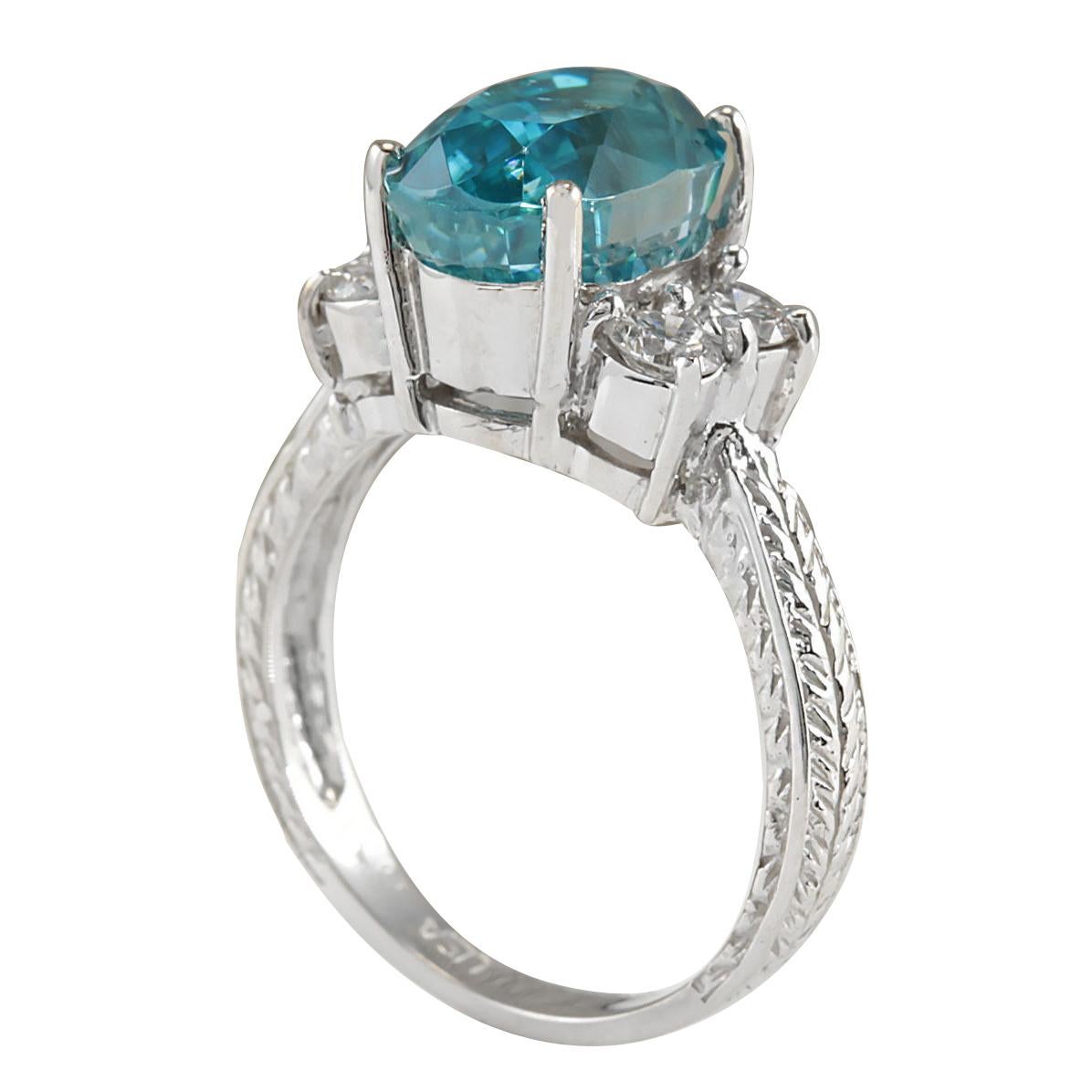 Oval Cut Natural Zircon Diamond Ring In 14 Karat White Gold For Sale