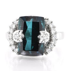 7.07 Natural Blue Tourmaline and Diamond Ring Set in Platinum