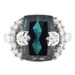 7.07 Natural Blue Tourmaline and Diamond Ring Set in Platinum