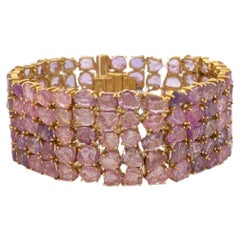 70.71 Carat Edwardian Pink Sapphire Statement Bracelet Handcrafted in 14k Gold