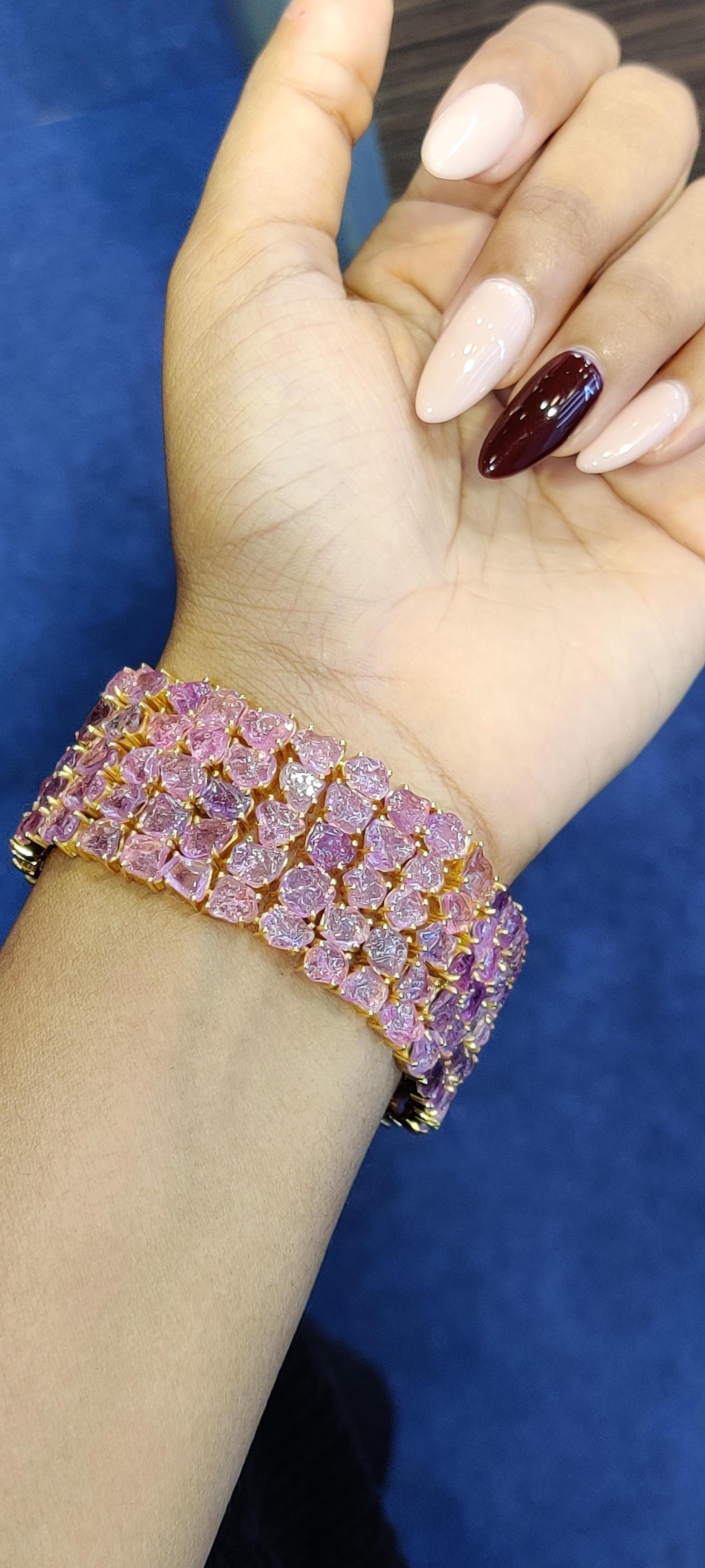 Bracelet édouardien surdimensionné en or 14 carats avec saphir rose de 70,71 carats, fabriqué à la main en vente 8
