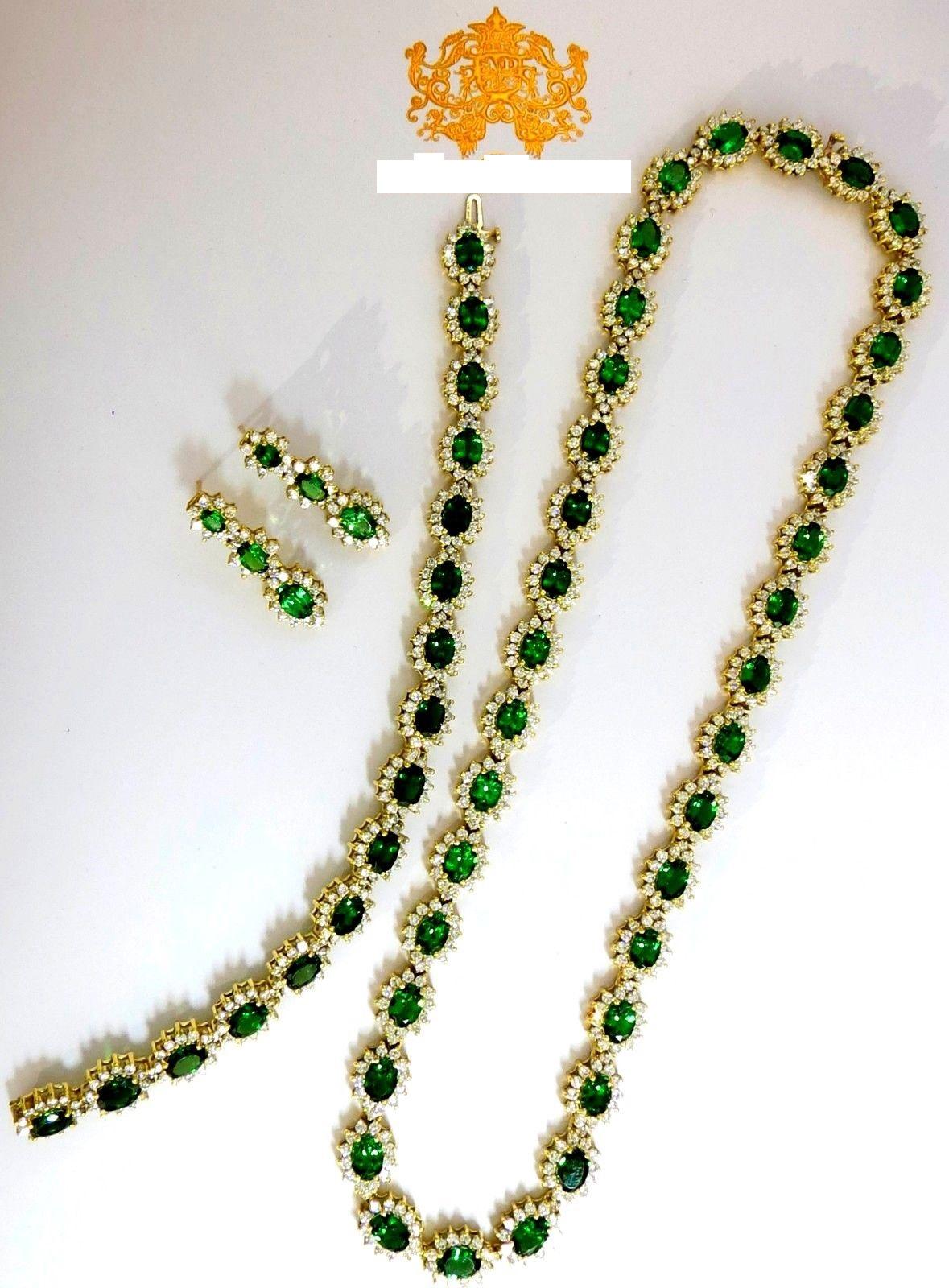 Oval Cut 70.72 Carat Natural Tsavorites Diamond Bracelet Earrings Necklace Suite For Sale