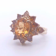 7.07ct Citrine and Orange Diamond Ring in 14k Gold