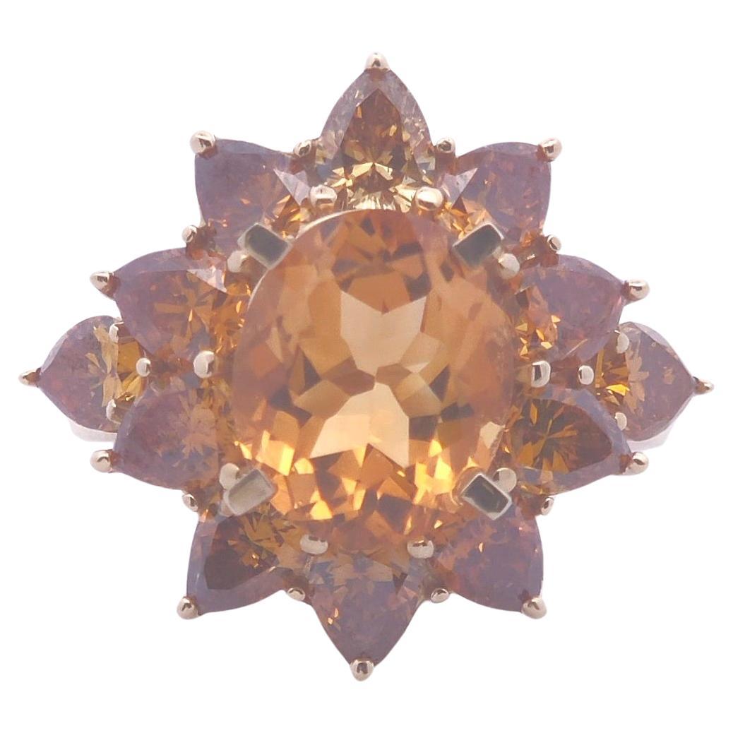 7.ct Citrine and Orange Diamond Ring in 14k YG For Sale