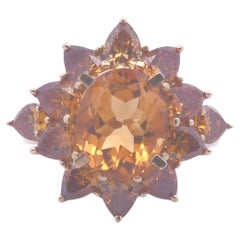 7.ct Citrine and Orange Diamond Ring in 14k YG