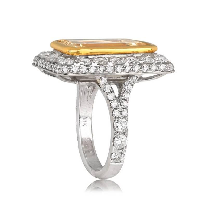 Art Deco 7.07ct Emerald Cut Fancy Light Yellow Diamond Engagement Ring, Platinum For Sale