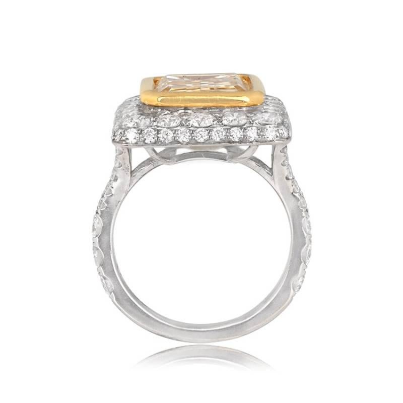 7.07ct Emerald Cut Fancy Light Yellow Diamond Engagement Ring, Platinum In Excellent Condition For Sale In New York, NY