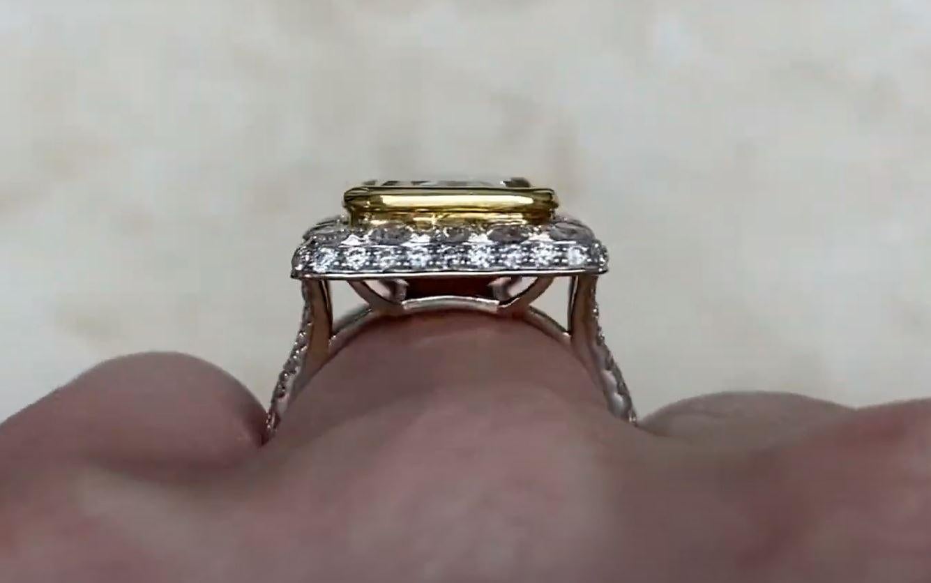 7.07ct Emerald Cut Fancy Light Yellow Diamond Engagement Ring, Platinum For Sale 3