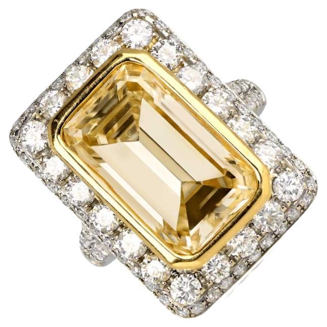 7.07ct Emerald Cut Fancy Light Yellow Diamond Engagement Ring, Platinum For Sale