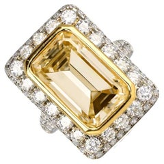 7.07ct Emerald Cut Fancy Light Yellow Diamond Engagement Ring, Platinum