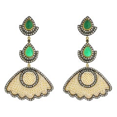 7.08 Carat Emerald Pearl Diamond Earrings