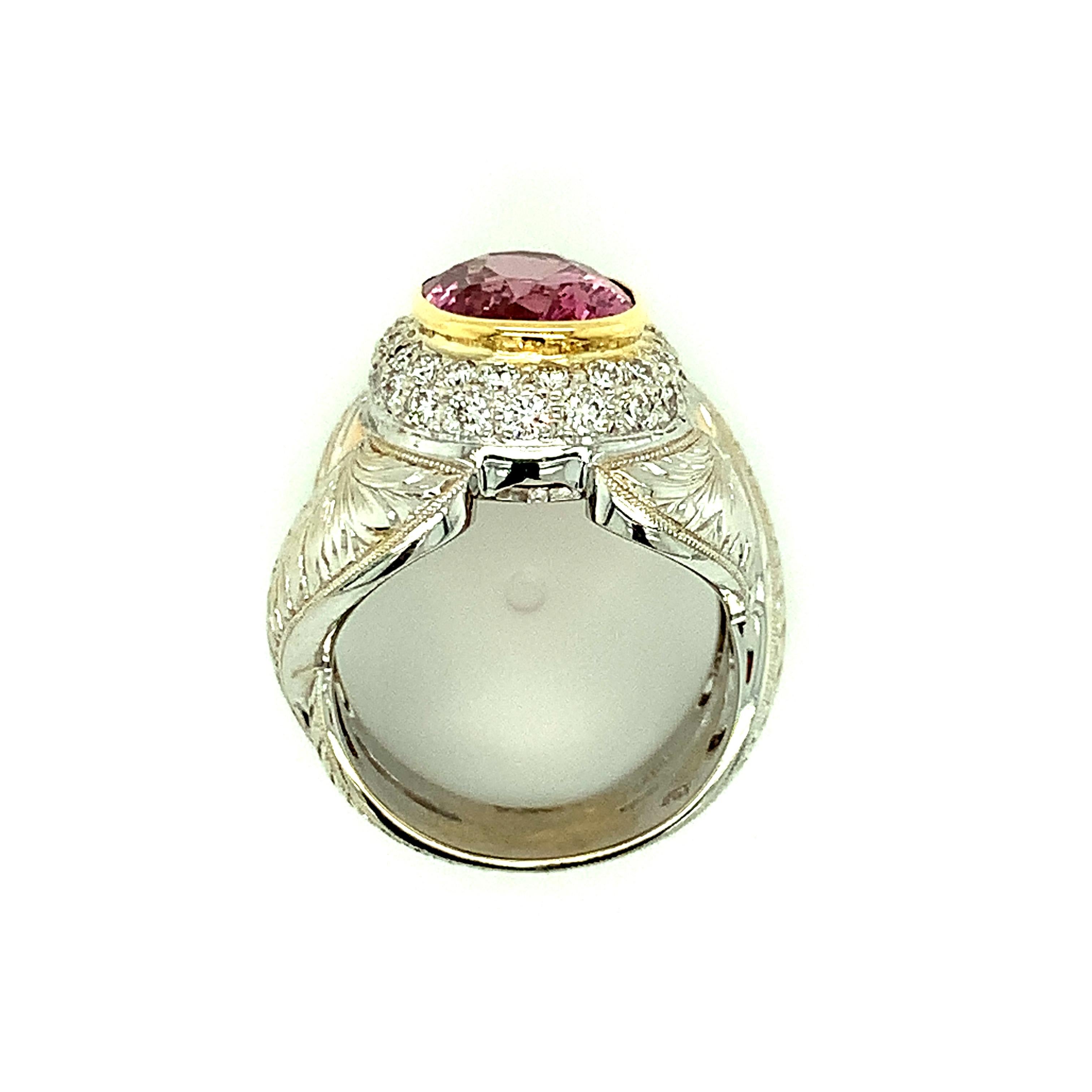 GIA Certified 7.08 Carat Pink Sapphire and Diamond Cocktail Ring in 18k Gold For Sale 3