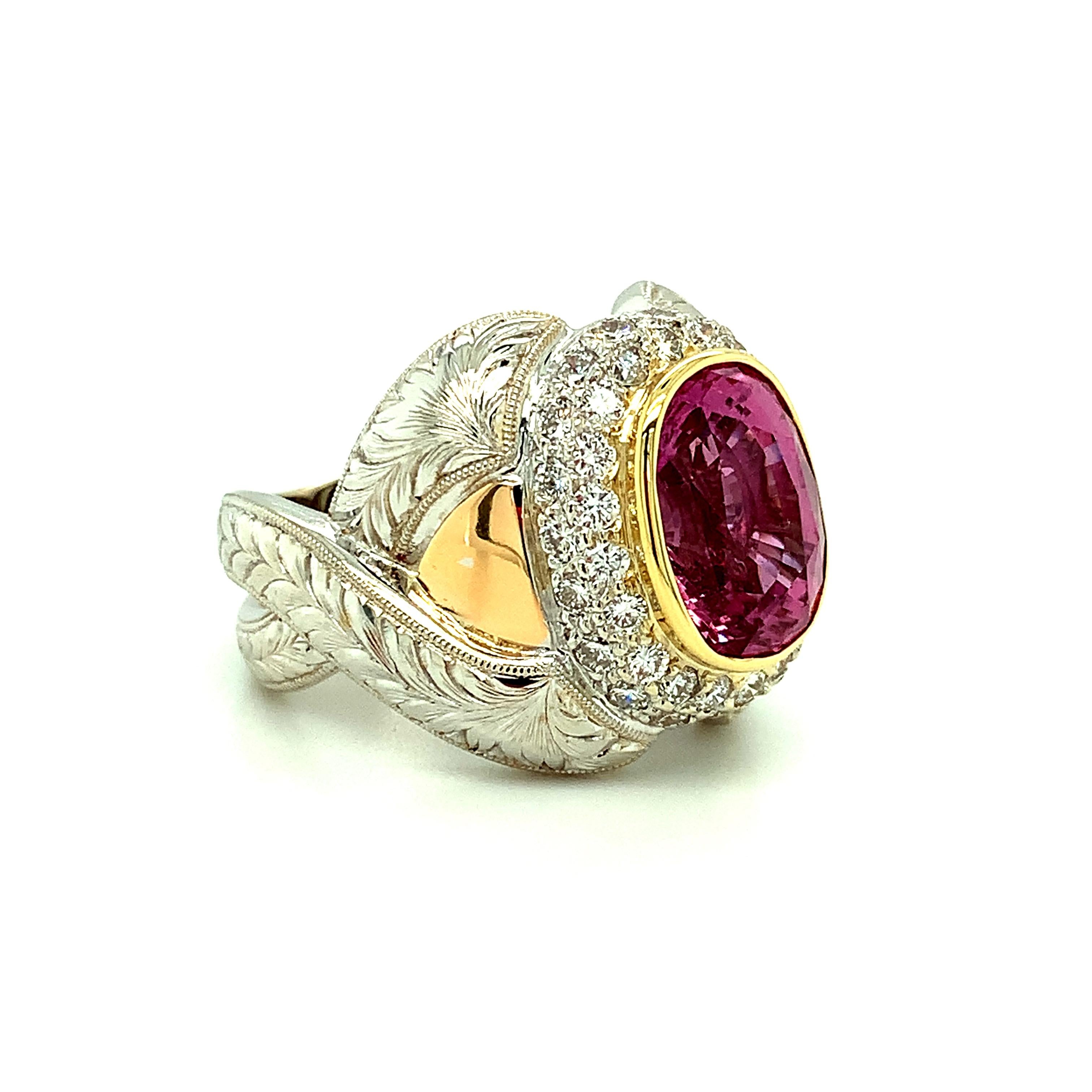 GIA Certified 7.08 Carat Pink Sapphire and Diamond Cocktail Ring in 18k Gold In New Condition For Sale In Los Angeles, CA