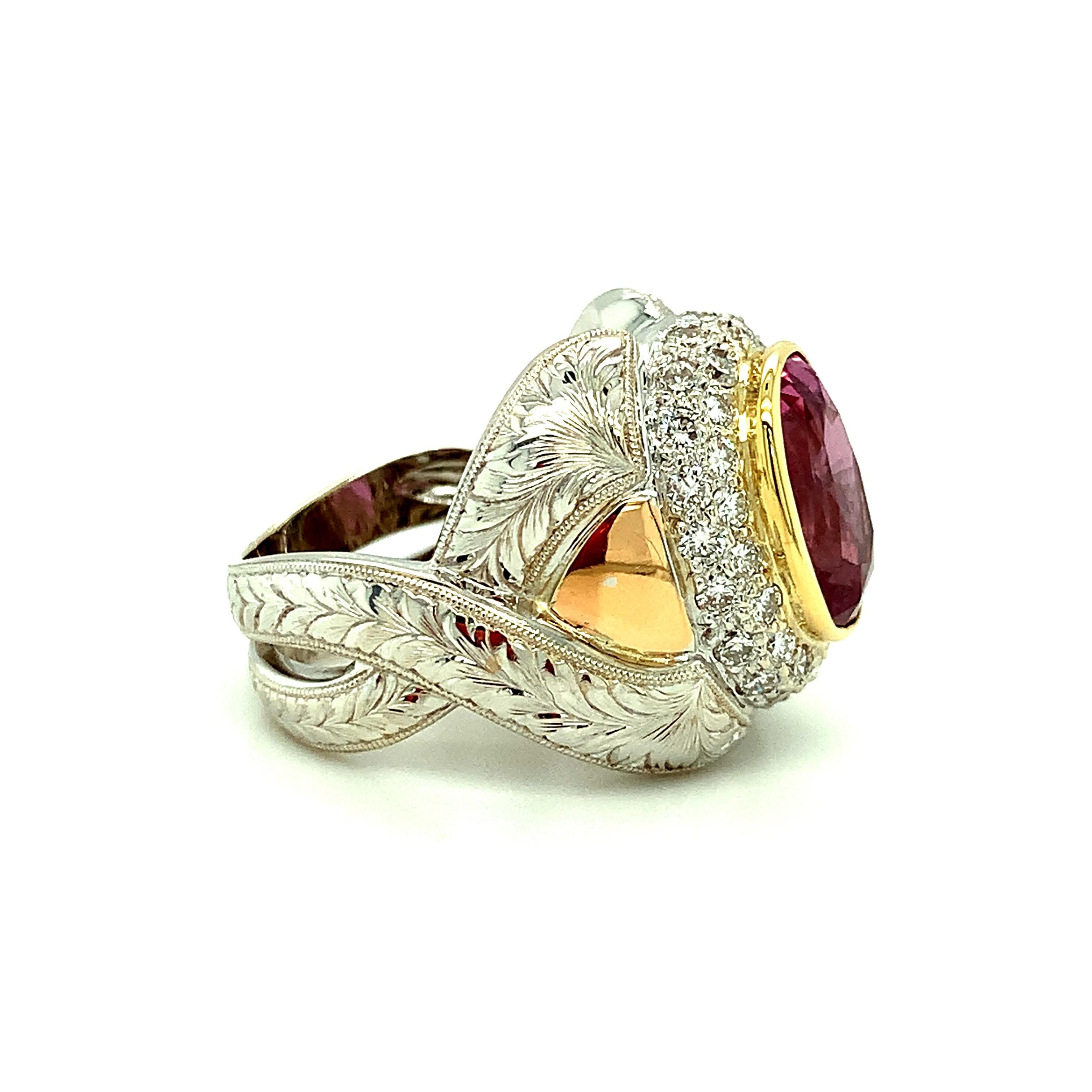 Women's or Men's GIA Certified 7.08 Carat Pink Sapphire and Diamond Cocktail Ring in 18k Gold For Sale